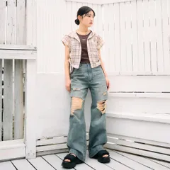 【新品】Lovetoxic (LTXC/接触冷感)ダメージデニムワイドパンツのサムネイル