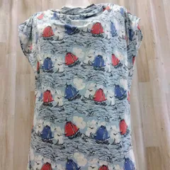 UNIQLO ユニクロUT × コイケワカナ コラボ総柄 チュニック ワンピース Ｍ ブルー フレンチスリーブ トリコロール＆マリンテイストのサムネイル