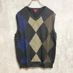 MELONA メローナ　アーガイルニットベスト　セーター　Vネック　グレー　メンズ　秋冬服　Mサイズ　古着【値引き交渉OK！】