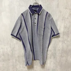 90s～　BOULEVARD　半袖ポロシャツ　ストライプ柄　無地　ヴィンテージ　総柄　紺　ネイビー　灰色　グレー　Lサイズ　古着【値引き交渉OK！】のサムネイル