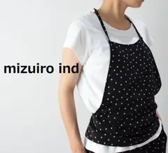 mizuiro ind ミズイロインド ドットエプロンベスト マザーズインダストリー ポリエステル100% 水玉 チャコール グレー ネイビー サテン調 重ね着 ジレ リボン レディース フリーサイズ F 日本製のサムネイル