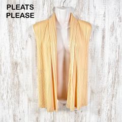 美品 PLEATS PLEASE ISSEY MIYAKE プリーツプリーズ イッセイミヤケ ショールカラー プリーツ ジレ オレンジ ロングベスト