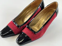 ★美品 イヴサンローラン パンプス 23.5㎝相当 赤 黒 エナメル リボン 太ヒール チャンキーヒール レディース 中古品 管理2M522のサムネイル