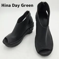 極美品　Ｈina Day Green　ヒナデイグリーン　ブーティサンダル　厚底　ウェッジソール　バックジップ　レザー/本革　シボ加工　S　ブラック/黒のサムネイル