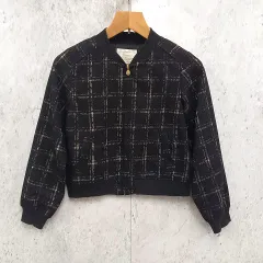 Feroux フェルゥ レースオンチェック ブルゾン ジャケット フェミニン ジップアップ ブラック ２（Mサイズ相当） 〇◇のサムネイル