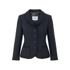 49g17 【美品】MOSCHINO モスキーノ ツイードジャケット ウールジャケット イタリア製 46サイズ ブラック レディース 女性用k02iのサムネイル