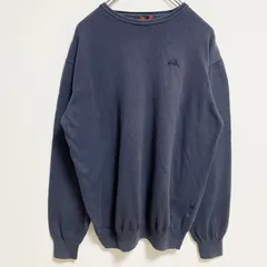 Kappa カッパ　長袖ワンポイント刺繍薄手ニット　セーター　クルーネック　ネイビー　レトロデザイン　Lサイズ　古着【値引き交渉OK！】のサムネイル