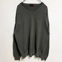 ROBE DI KAPPA　カッパ　長袖Vネックニットセーター　ワンポイント　刺繍ロゴ　灰色　ダークグレー　XXLサイズ　古着【値引き交渉OK！】のサムネイル