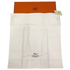 未使用品【エルメス】本物 HERMES オー ギャロップ ハンドタオル 31cm×31cm ハンカチ コットン100% メンズ レディース ベルギー製 箱付きのサムネイル