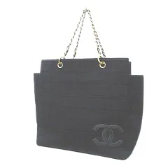 シャネル CHANEL チョコバー ココマーク トートバッグ チェーンショルダー ブラック 黒系 レザー コットン ゴールド金具 イタリア製のサムネイル