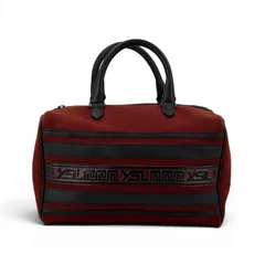 Yves saint laurent YSL ロゴ ボーダー キャンバス ボルドー ミニボストンバッグのサムネイル