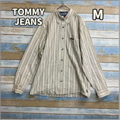 トミーヒルフィガー TOMMY JEANS 長袖シャツ ストライプ ベージュ ネイビー Mサイズ メンズ カジュアル トップス　【か964】のサムネイル