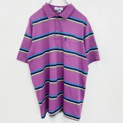 ペンギンクラブ　半袖ポロシャツ　ストライプ　USA製　レトロデザイン　シングルステッチ　紫　パープル　Mサイズ　古着【値引き交渉OK！】のサムネイル