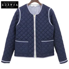Tory Burch　トリーバーチ　キルティング×ストライプ ノーカラー リバーシブルジップブルゾン ジャケット レディース ネイビー S 53382　Sのサムネイル