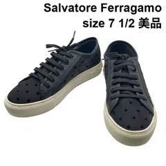 ● 美品 サルヴァトーレフェラガモ Ferragamo ドットチュールスニーカー ローカット BORG ガンチーニ 黒 7ハーフ 約25cm レディース 6D427のサムネイル