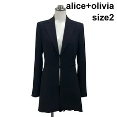 ◆ アリスアンドオリビア alice+olivia ジャケット ロング丈 長袖 Vネック テーラード Xライン  黒 2 S 7号 レディース S6H818のサムネイル