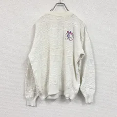 ～80s　PUMA　プーマ　コットンケーブルニットセーター　刺繍ロゴ　ワンポイント　ヴィンテージ　白　ホワイト　６サイズ　古着【値引き交渉OK！】のサムネイル
