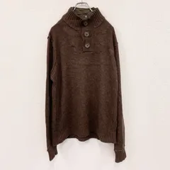 puma　プーマ　タートルネックニットセーター　異素材切り替え　無地　ワンポイント　スポーツ　茶色　ダークブラウン　Lサイズ　古着【値引き交渉OK！】のサムネイル