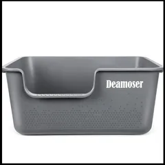 Deamoser猫トイレ 大型 50cm ネコ ねこ 猫用トイレ本体 飛び散り防止 深め オープンタイプ シンプル 大容量 一体成形 お掃除ラクラク (50×39×22cm) グレー 0のサムネイル