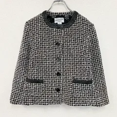 ～00s　PENDELTON　ペンドルトン　ノーカラーツイードジャケット　レザー切替　シルク95％　モノクロ　古着【値引き交渉OK！】のサムネイル