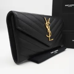 ★3日以内返品可★ 美品 SAINT LAURENT PARIS サンローランパリ カサンドラ マトラッセ ラージ フラップウォレット 372264 長財布 ブラック カーフレザー レディースのサムネイル