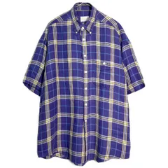 Ermenegildo Zegna エルメネジルドゼニア ボタンダウン リネンシャツ 大きいサイズ チェック ブルー(メンズ XL相当)中古 古着 Y5816のサムネイル