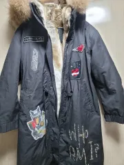 GUESS ブラック ロング ダウン ファー フードのサムネイル