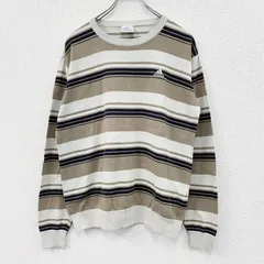 00s　adidas　アディダス　ニットセーター　パフォーマンスロゴ　ボーダー柄　ヴィンテージ　ベージュ　マルチカラー　Mサイズ　古着【値引き交渉OK！】のサムネイル