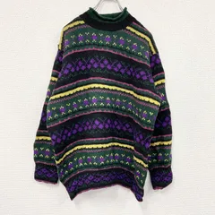 90s　UNITED COLORS OF BENETTON　ベネトン　ウールニットセーター　総柄　マルチカラー　緑　グリーン　古着【値引き交渉OK！】のサムネイル