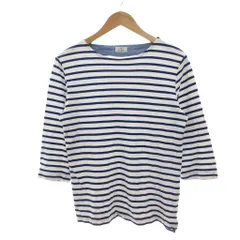 エディフィス EDIFICE Tシャツ カットソー 46 白 ホワイト 青 ブルー ボーダー柄 ボートネック 七分袖 /NU ■ECF006のサムネイル