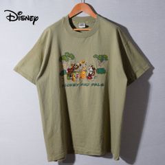90s USA製 ディズニー Disney Tシャツ XL オリーブ カーキ 刺繍 ヴィンテージ シングルステッチ MICKEY ミッキー プルート グーフィー Vintage ストアタグ 白タグ オーバーサイズ ストリート 古着 b7005