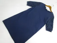 カージュ Khaju 洗えるひざ丈 五分袖 ラウンドネック ワンピース ネイビー  中古のサムネイル
