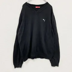 PUMA　プーマ　ニットセーター　刺繍ロゴ　ワンポイント　黒　ブラック　2XLサイズ　古着【値引き交渉OK！】のサムネイル