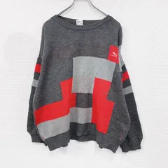 80s　PUMA　プーマ　ウールニットセーター　ヴィンテージ　グレー　赤　レッド　8サイズ　古着【値引き交渉OK！】のサムネイル