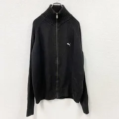 PUMA　プーマ　フルジップアクリルニットセーター　黒　ブラック　XLサイズ　古着【値引き交渉OK！】のサムネイル