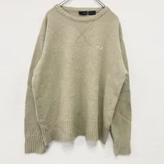 FILA　フィラ　ニットセーター　前V　刺繍ロゴ　ワンポイント　スポーツミックス　ドロップショルダー　ベージュ　2XLサイズ　古着【値引き交渉OK！】のサムネイル
