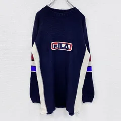 ～00s　FILA　フィラ　アクリルニットセーター　ヴィンテージ　デカロゴ　紺　ネイビー　古着【値引き交渉OK！】のサムネイル