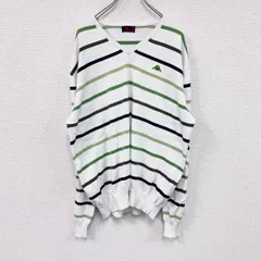 90s　ROBE DI KAPPA　カッパ　Vネックコットンニットセーター　ヴィンテージ　ボーダー柄　ホワイト　グリーン　XXXLサイズ　古着【値引き交渉OK！】のサムネイル
