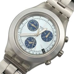 不動 SWATCH スウォッチ アイロニー ディアファン 腕時計 クロノグラフ 青文字盤 クォーツ 3針 デイト IRONY diaphane QZ アナログ メタルバンド 純正バンド ブルー シルバー 【n54】