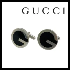 O【GUCCI】Gロゴ カフス SV925 SILVER/シルバー 総重量約24.2g オニキス ブラック/黒 サークル ラウンド カフリンクス グッチ (68920-OY2-1)のサムネイル