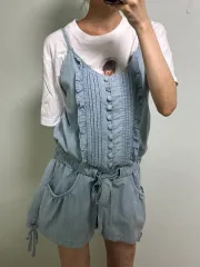 ヴィンテージ デニム レイ レース リボン オールインワン 姫ギャル ロギャル ラテ 森ガール リズリサ風のサムネイル