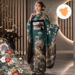 緑×黒/ぼかし染め/リバーシブル袋帯/振袖フルセットｎ62成人式 緑×黒/ぼかし染め/リバーシブル袋帯/振袖フルセットn62成人式 - メルカリ