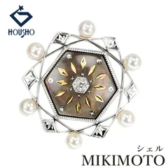 ミキモト シェル ブローチ アコヤ真珠 ダイヤモンド K18ホワイトゴールド K18イエローゴールド MIKIMOTO ピクウェ 透かし ベビーパール 中古 宝正 907002のサムネイル