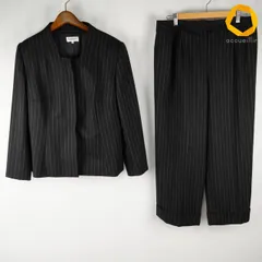 #anc ジバンシィ GIVENCHY パンツスーツ 46 黒 ウール混 ストライプ ノーカラー レディース [1002026]のサムネイル