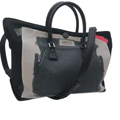 Maison Margiela 5AC プリント トートバッグ 2WAY ショルダーバッグ ブラック キャンバス レザー メゾンマルジェラのサムネイル