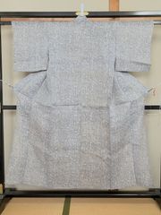 小紋 トールサイズ グレー茶 正絹 友禅染 中古 カジュアル 【mm119 