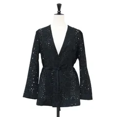 Ballsey ボールジー ジャケット ブラック 黒 サイズ:36(9号) コットン カットワークレース ノーカラー ジャケット 長袖 Vネック 刺繍 ベルト付き 日本製 アウター ブルゾン 上着 羽織り【レディース】【中古】のサムネイル