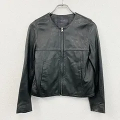 CITY　シティ　ノーカラーラムレザージャケット　シングルライダースジャケット　黒　ブラック　0サイズ　古着【値引き交渉OK！】のサムネイル