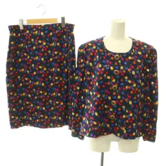 ハーディエイミス HARDY AMIES スーツ セットアップ 花柄 ノーカラージャケット タイトスカート シルク 13 ネイビー マルチカラー /ESのサムネイル