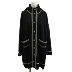 ピエールカルダン Pierre Cardin モダンラインアクセント フーディーニットコート L 黒 ブラック ミドル丈 ボタン留め /KKのサムネイル